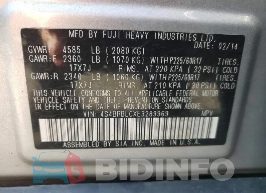4S4BRBLCXE3289969 Photo# 10
