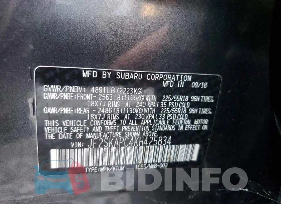 JF2SKAPC4KH425834 Photo# 10