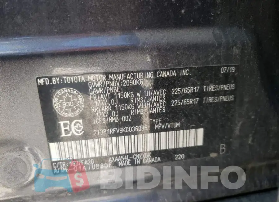 2T3B1RFV9KC036086 Photo# 10