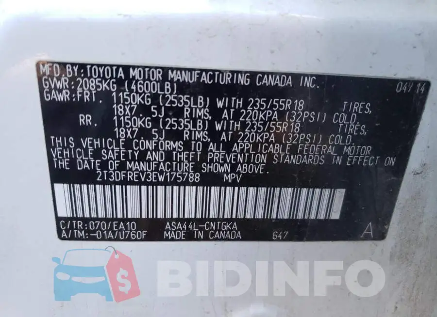 2T3DFREV3EW175788 Photo# 10
