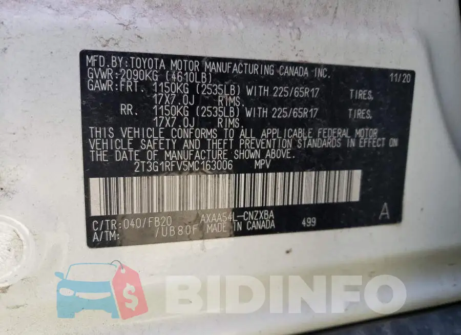 2T3G1RFV5MC163006 Photo# 13