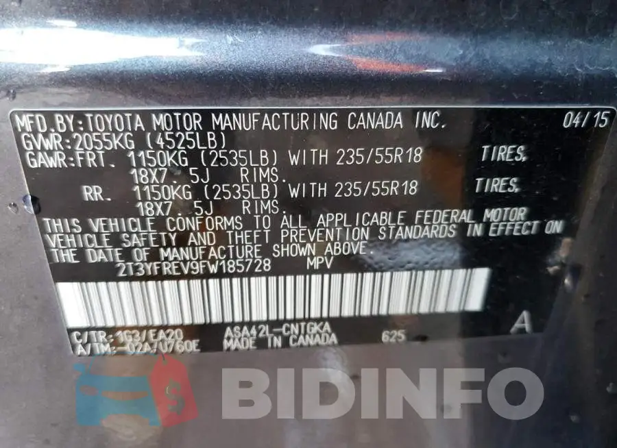 2T3YFREV9FW185728 Photo# 14