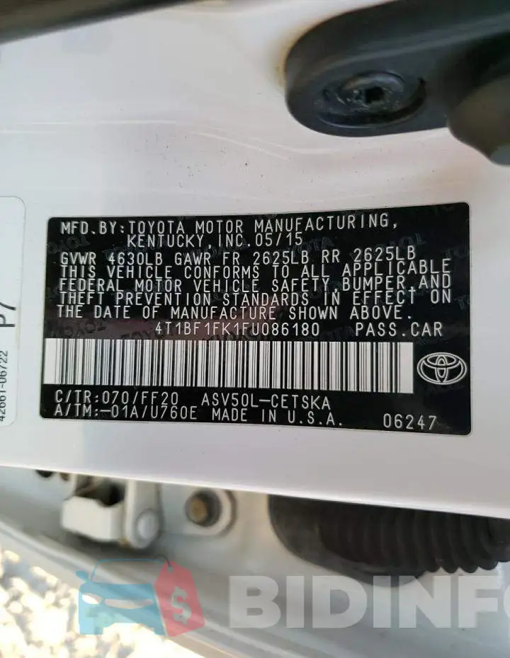 4T1BF1FK1FU086180 Photo# 12