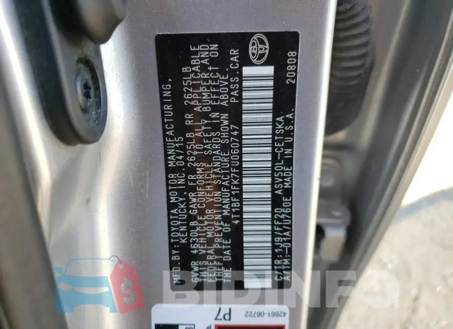 4T1BF1FK7FU060747 Photo# 10