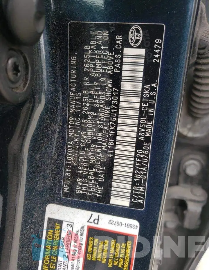 4T1BF1FK7GU173017 Photo# 10