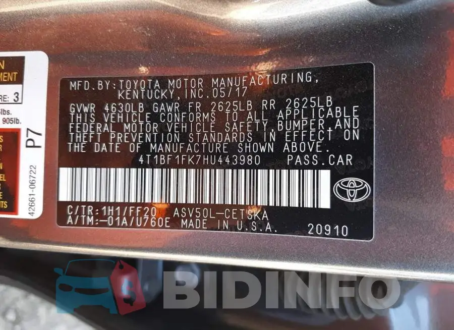 4T1BF1FK7HU443980 Photo# 13