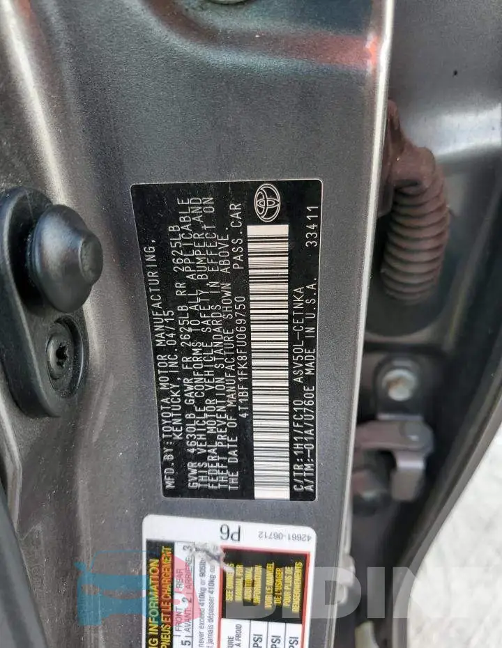 4T1BF1FK8FU069750 Photo# 13