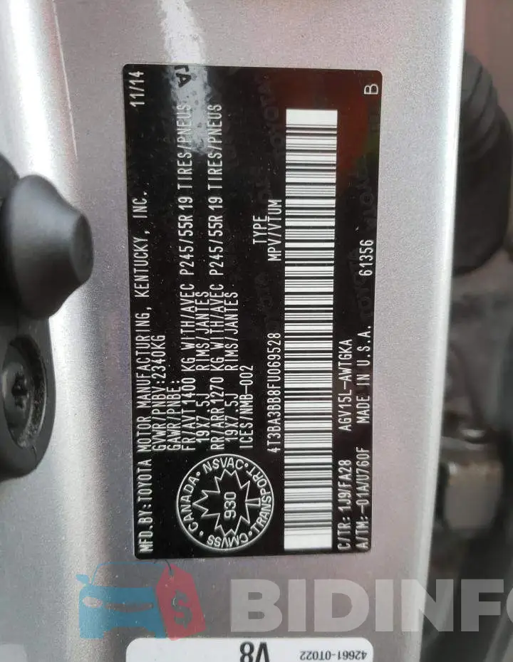 4T3BA3BB8FU069528 Photo# 10