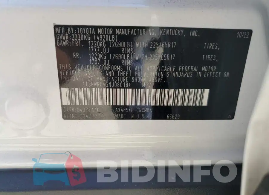 4T3RWRFV5NU080184 Photo# 13