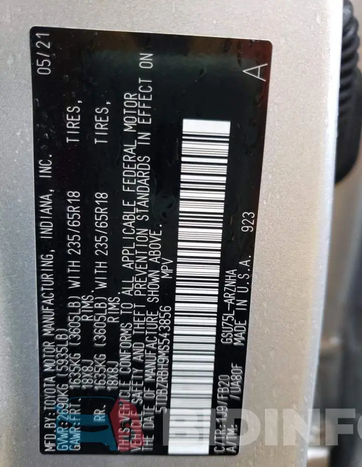 5TDBZRBH9MS543856 Photo# 14