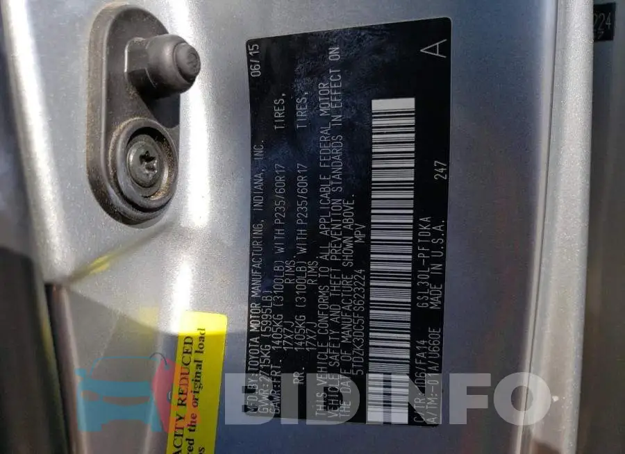 5TDZK3DC5FS623224 Photo# 13