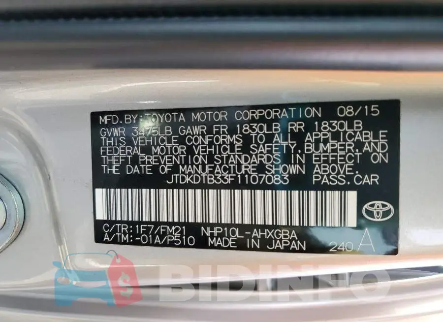 JTDKDTB33F1107083 Photo# 12