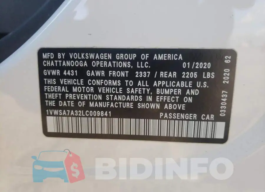 1VWSA7A32LC009841 Photo# 13