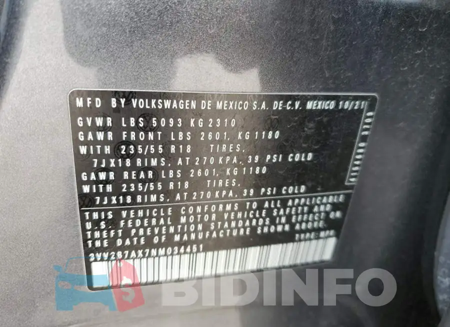 3VV2B7AX7NM034451 Photo# 13