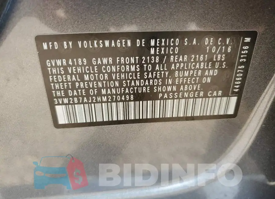 3VW2B7AJ2HM270498 Photo# 12