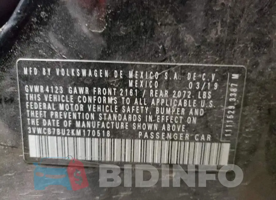 3VWCB7BU2KM170518 Photo# 10