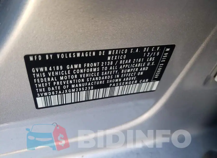 3VWD67AJXGM295239 Photo# 12