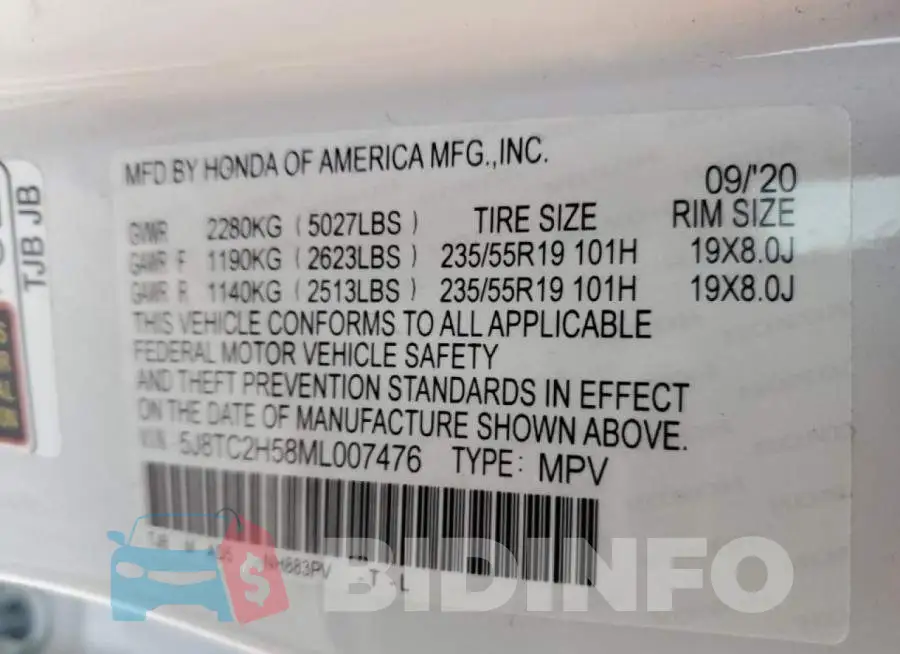 5J8TC2H58ML007476 Photo# 10