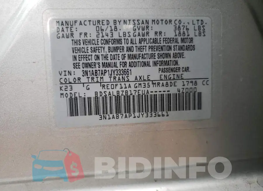 3N1AB7AP1JY333661 Photo# 10