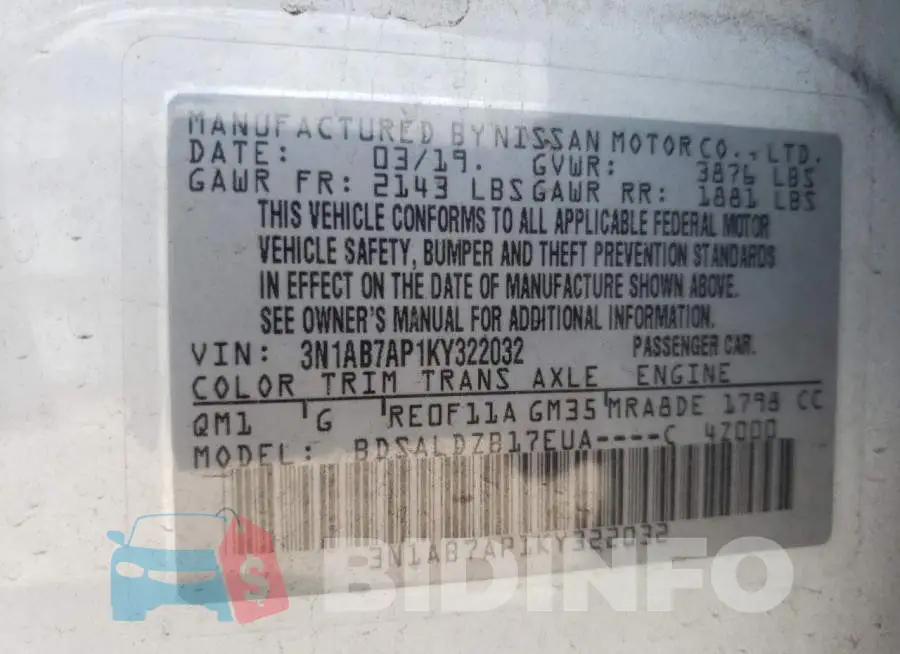 3N1AB7AP1KY322032 Photo# 10