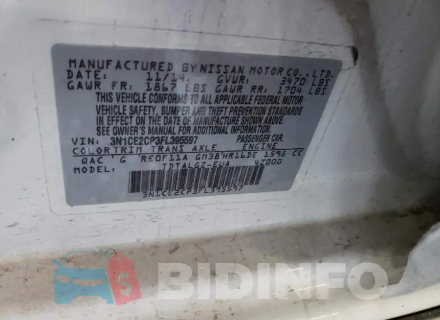 3N1CE2CP3FL395597 Photo# 12