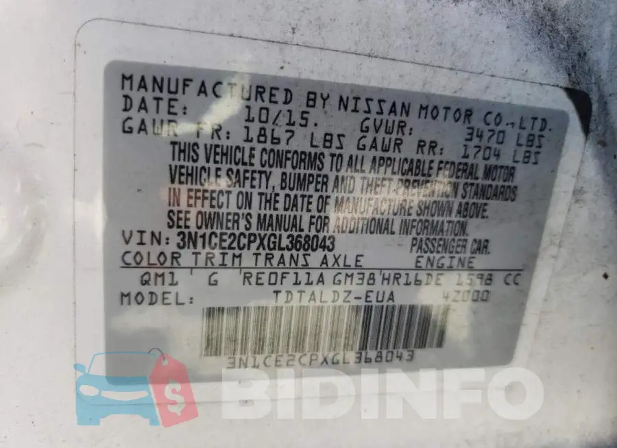 3N1CE2CPXGL368043 Photo# 10