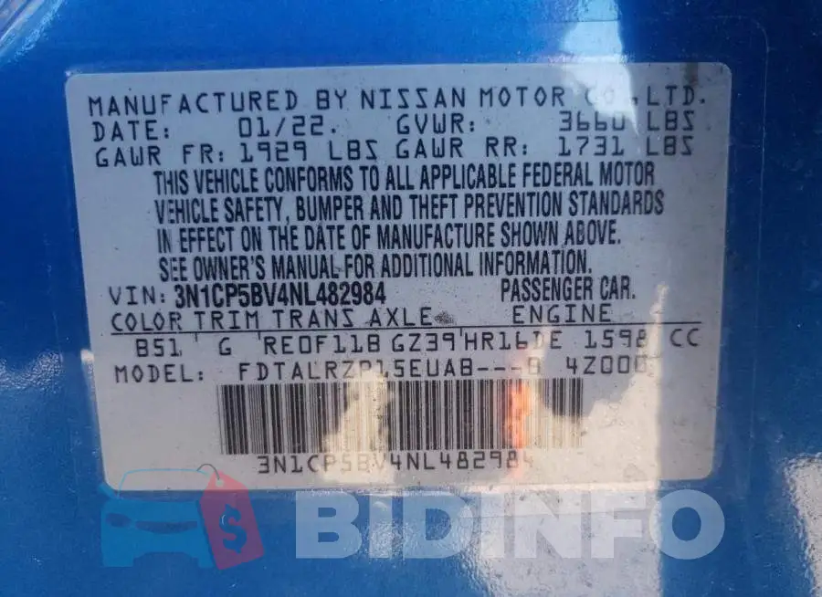 3N1CP5BV4NL482984 Photo# 10