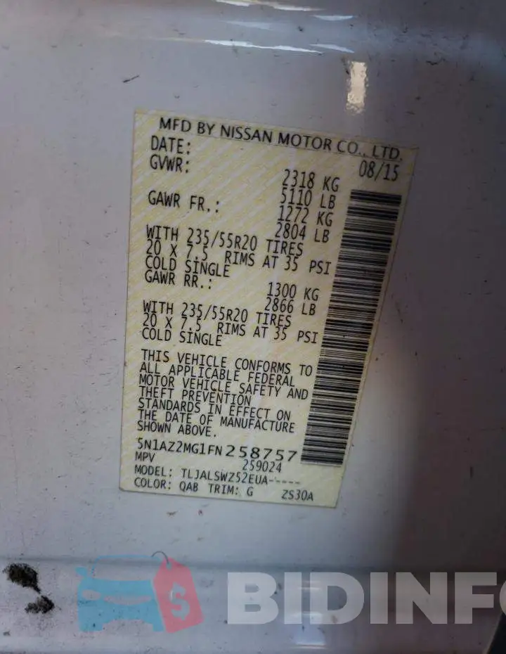 5N1AZ2MG1FN258757 Photo# 13