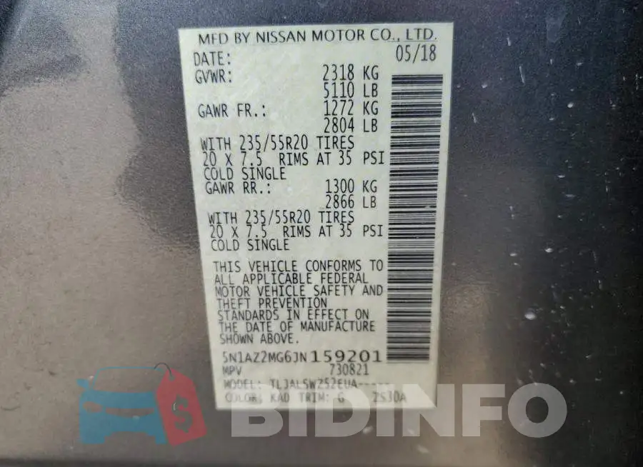 5N1AZ2MG6JN159201 Photo# 13