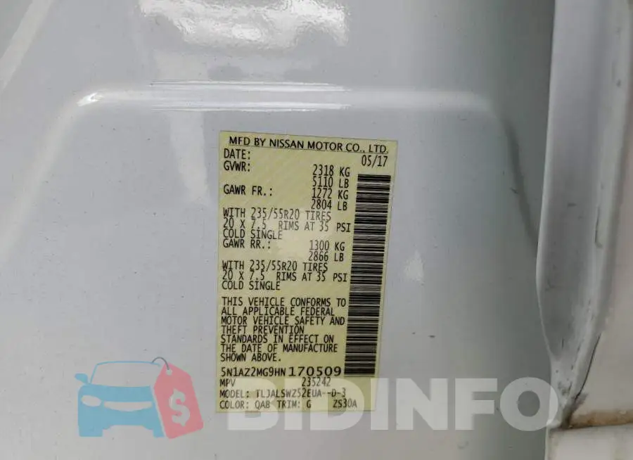 5N1AZ2MG9HN170509 Photo# 10
