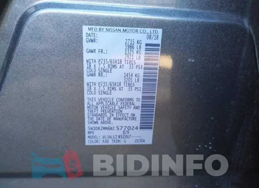5N1DR2MN6KC577024 Photo# 12