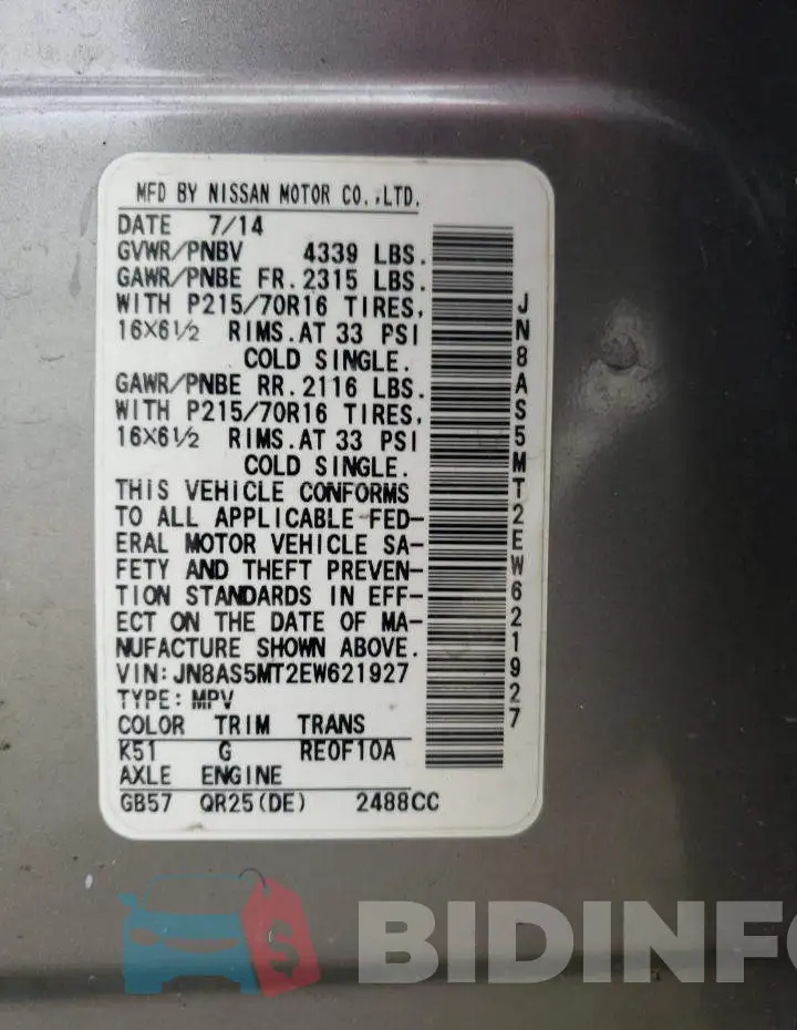 JN8AS5MT2EW621927 Photo# 13