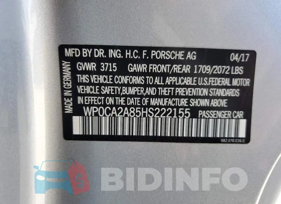 WP0CA2A85HS222155 Photo# 10