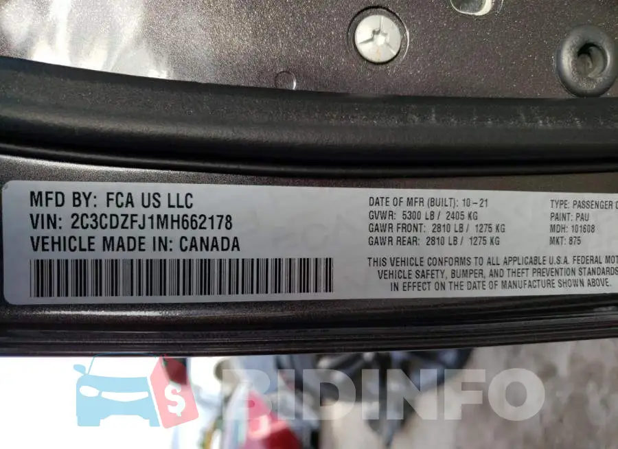 2C3CDZFJ1MH662178 Photo# 12