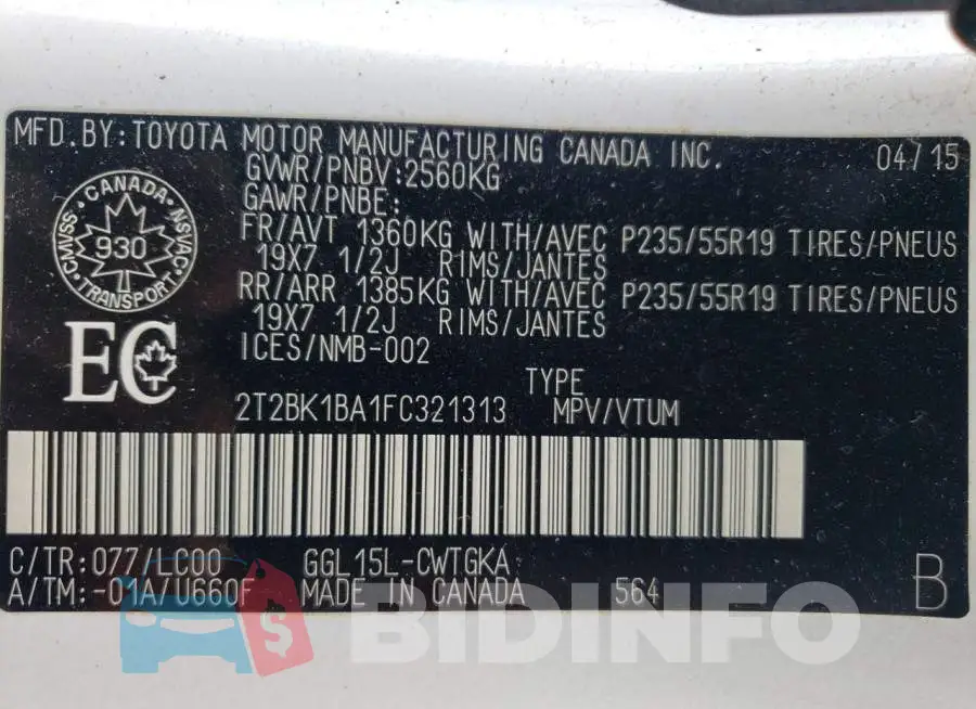 2T2BK1BA1FC321313 Photo# 10
