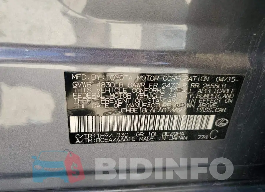 JTHBE1BL6FA013697 Photo# 10