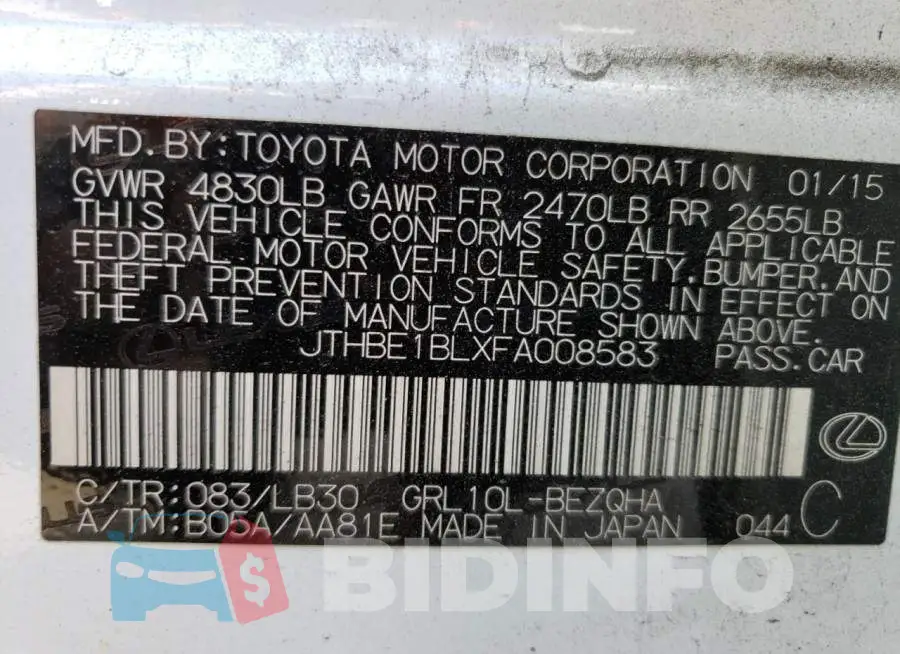 JTHBE1BLXFA008583 Photo# 12