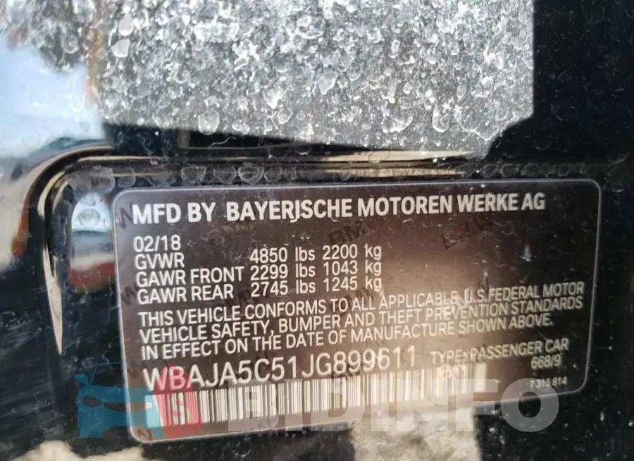 WBAJA5C51JG899611 Photo# 12