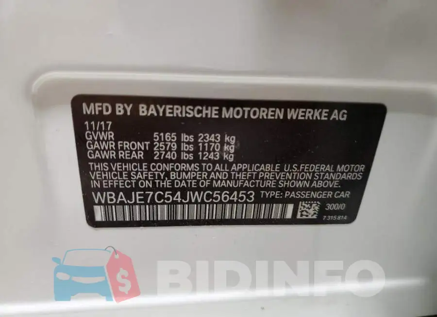 WBAJE7C54JWC56453 Photo# 12