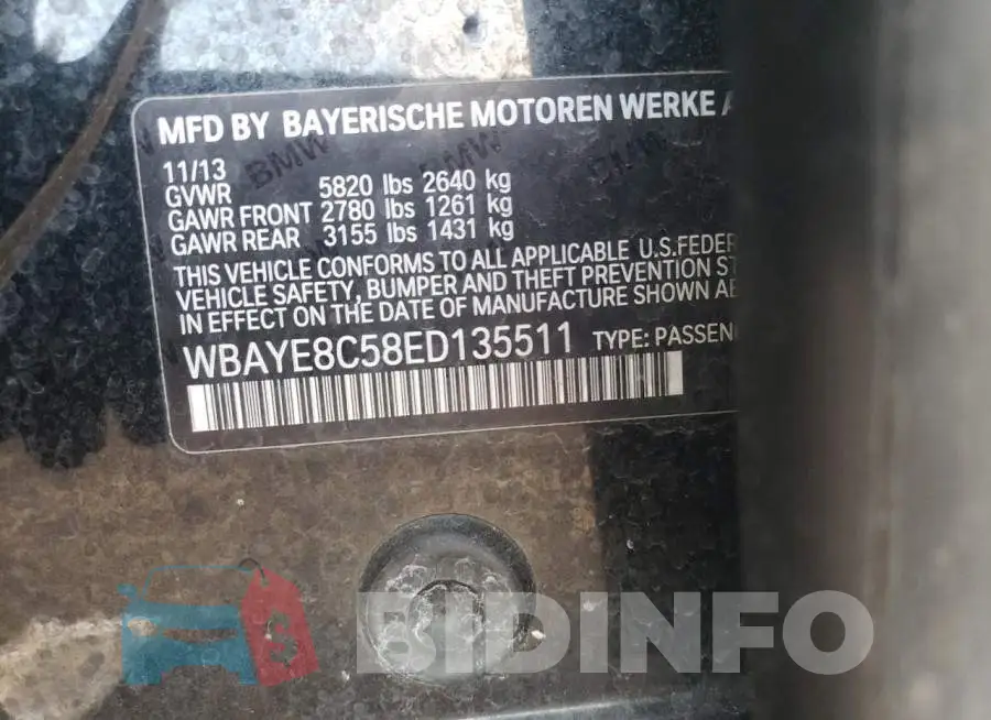 WBAYE8C58ED135511 Photo# 12