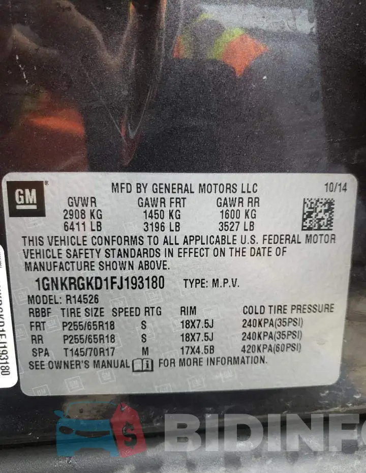 1GNKRGKD1FJ193180 Photo# 10