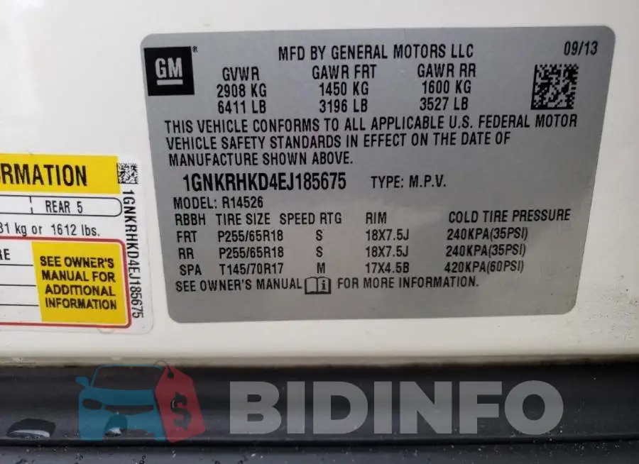 1GNKRHKD4EJ185675 Photo# 13