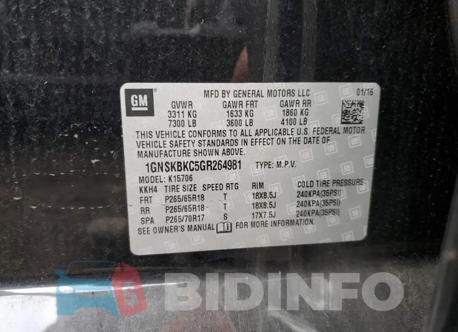 1GNSKBKC5GR264981 Photo# 14