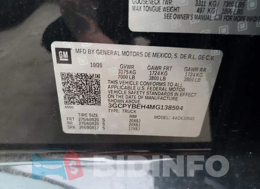 3GCPYBEH4MG138594 Photo# 10