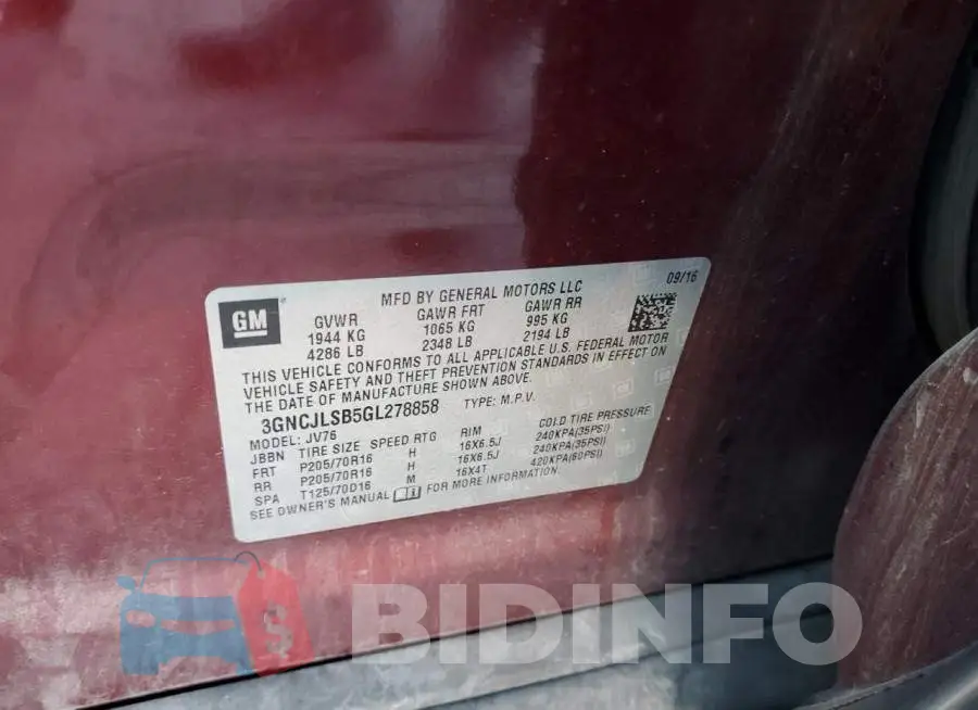 3GNCJLSB5GL278858 Photo# 10