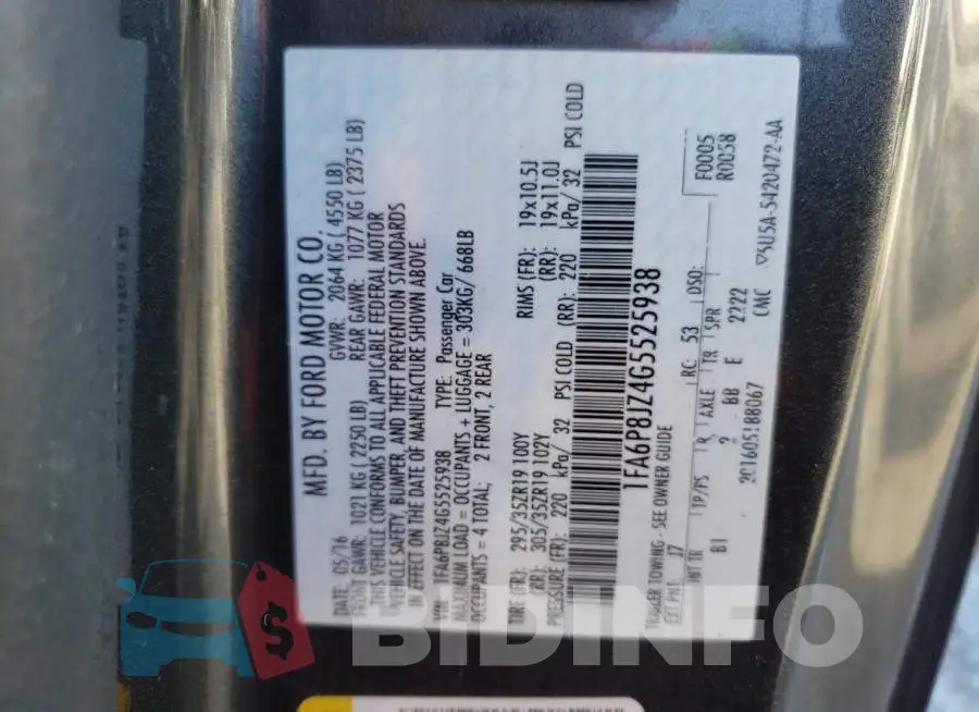 1FA6P8JZ4G5525938 Photo# 12