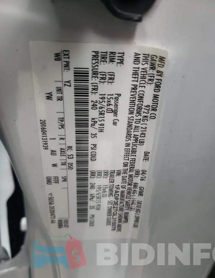 1FADP3E27GL315076 Photo# 12