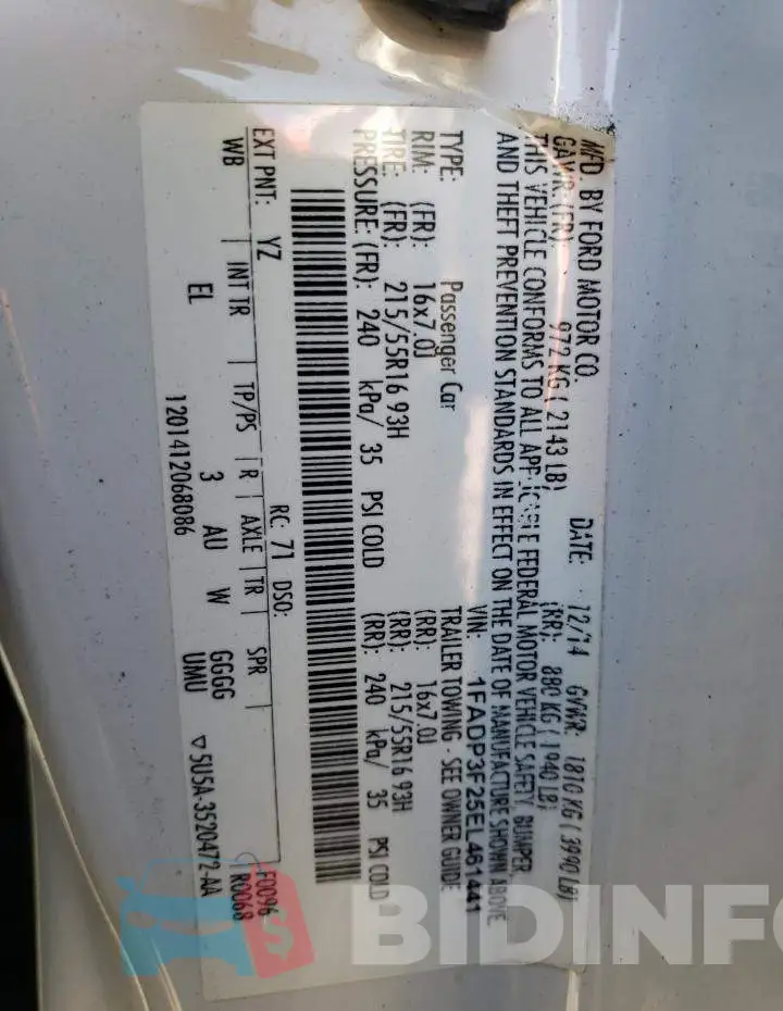 1FADP3F25EL461441 Photo# 10