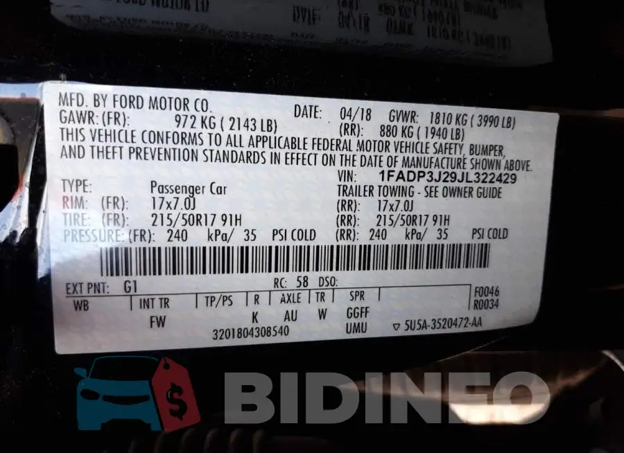 1FADP3J29JL322429 Photo# 10