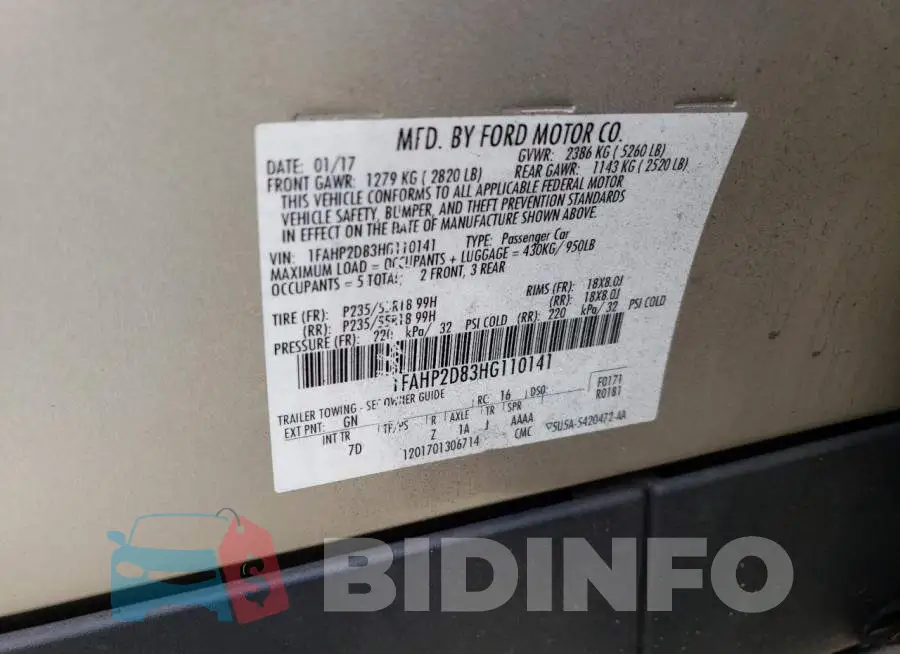 1FAHP2D83HG110141 Photo# 10